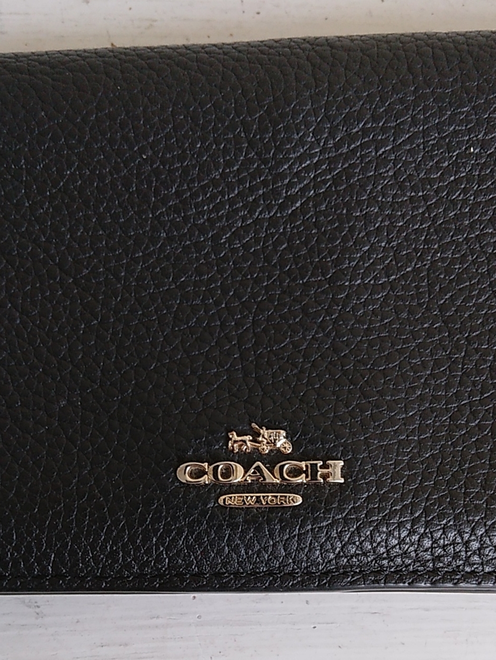 Coach Black Leather Wristlet Card Holder with Gold Logo - Picture 8 of 10
